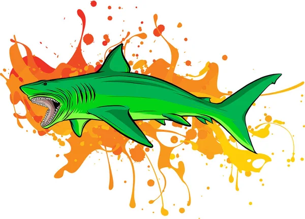 Ilustração Vetorial Tubarão Desenho Animado Desenhado Mão Tipografia Para Meninos — Vetor de Stock