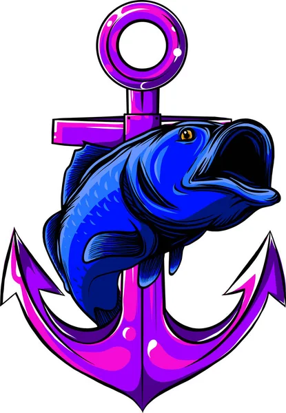 Illustration Bass Fish Anchor — Vettoriale Stock