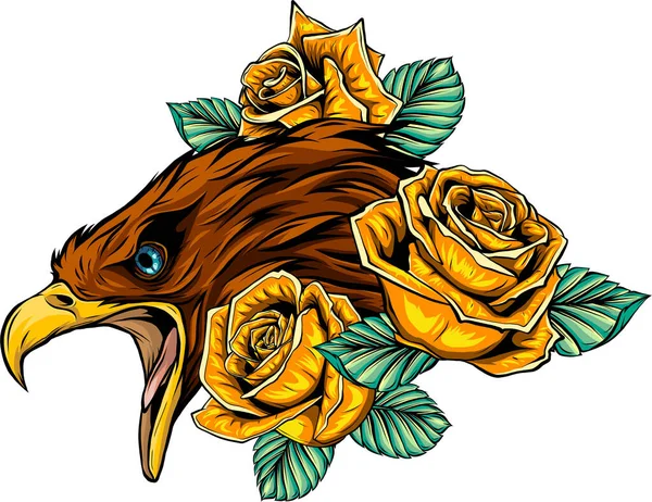 Illustration Head Eagle Red Roses — Image vectorielle