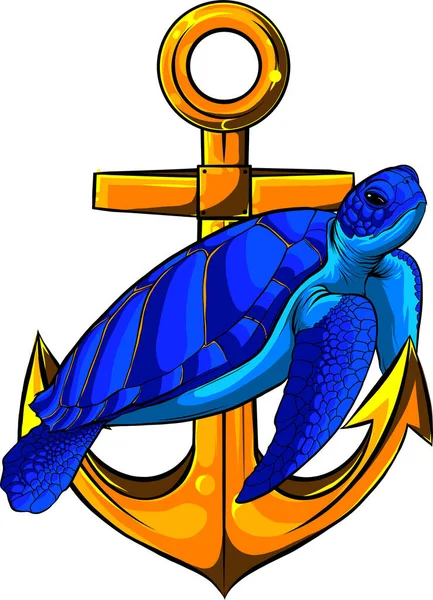 Illustration Sea Turtle Anchor — Stock Vector