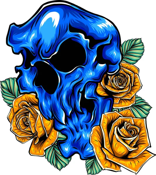 Illustration Crâne Avec Des Roses — Image vectorielle