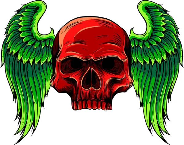 天使の羽を持つヴィンテージ頭蓋骨の頭 — ストックベクタ