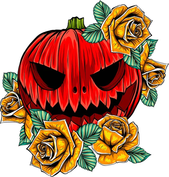 Calabaza Con Rosas Angustiadas Halloween Grunge Graphic Style Vector — Vector de stock