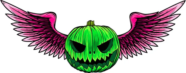 Cute Cartoon Pumpkin Character Wearing Wings Modern Style Design — Stock Vector