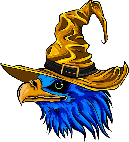 Águila Divertida Aterradora Con Sombrero Bruja Para Halloween Ilustración Vectorial — Archivo Imágenes Vectoriales