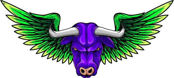 Δημιουργική Αγελάδα Φτερό Λογότυπο Διάνυσμα Εικονογράφηση Winged Αγελάδα Αρχαία Εμβλήματα — Διανυσματικό Αρχείο
