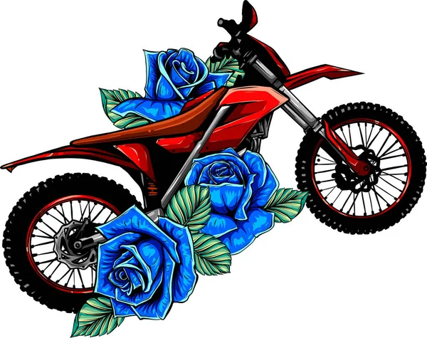 Motocross Avec Des Roses Des Feuilles Illustration Vectorielle — Image vectorielle