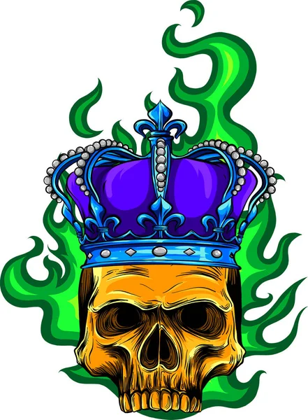 King Skull Flames Vector Illustration Design White Background — Stock Vector