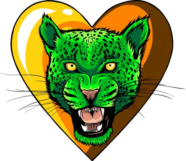 Leopard Hlava Srdce Vektorové Ilustrace Design Bílém Pozadí — Stockový vektor