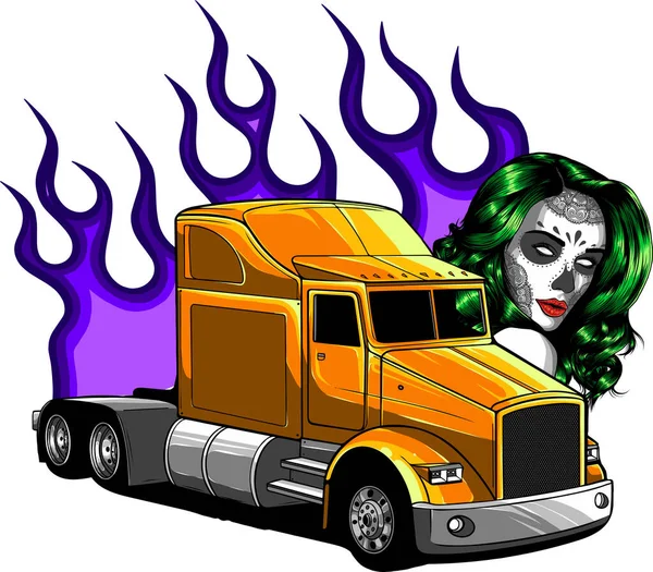 Nowoczesny Wektor Ciężarówki Ilustracja Spalić Głową Kobiety Białym Tle — Wektor stockowy
