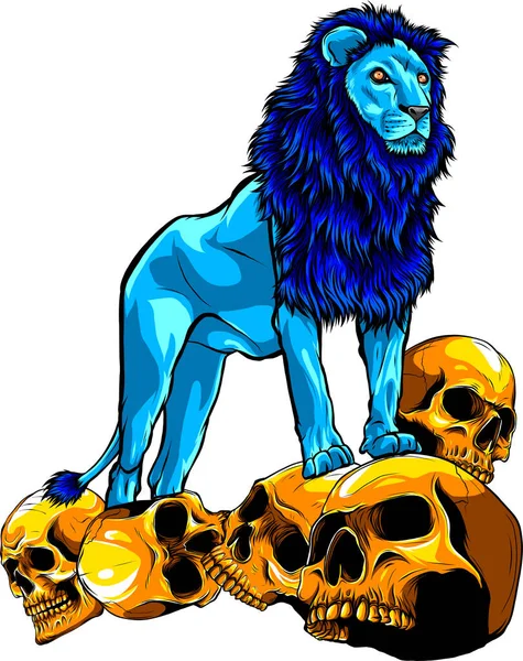 Dağ Kafatası Dijital Çizimindeki Lionun Vektör Çizimi — Stok Vektör