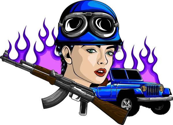 Sexy Exército Menina Com Assalto Rifle —  Vetores de Stock