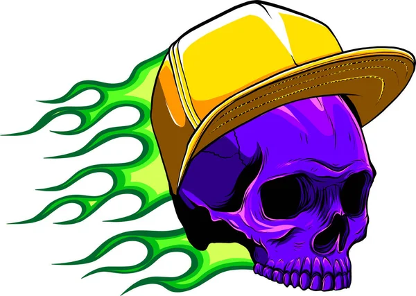 Cráneo Con Sombrero Llamas Vector Ilustración Diseño — Vector de stock