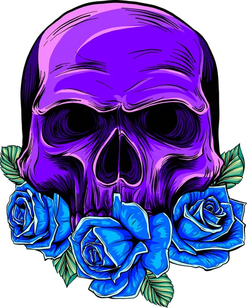 Illustrazione Del Cranio Con Rose — Vettoriale Stock