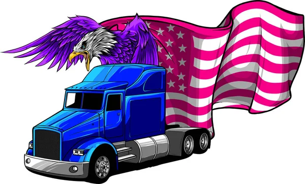 Camion Américain Classique Illustration Vectorielle Avec Drapeau Américain — Image vectorielle