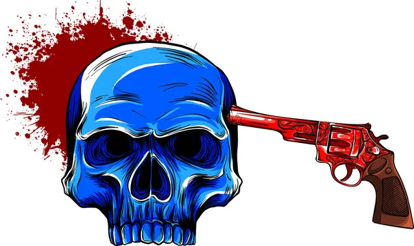 Vektor Illusztráció Öngyilkos Koponya Fegyverrel Vérrel — Stock Vector