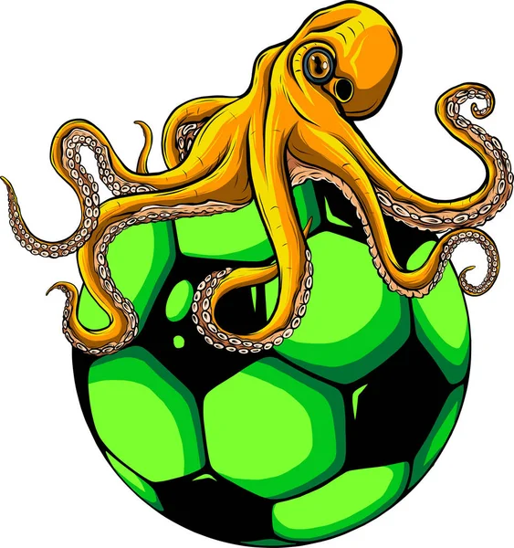 Иллюстрация Осьминога Обернутого Вокруг Футбольного Мяча — стоковый вектор