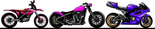 Мотоцикл Векторные Красочные Иконки Набор Плоские Иллюстрации Различных Типов Мотоциклов — стоковый вектор