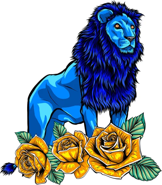 Λιοντάρι Τριαντάφυλλα Σχεδιασμός Διανυσματικής Απεικόνισης Λευκό Φόντο — Διανυσματικό Αρχείο