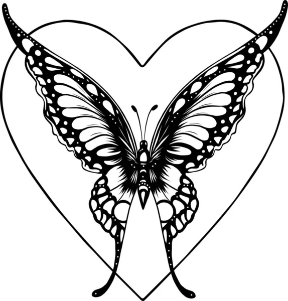 白地に隔離された蝶ベクトル図手描きインク — ストックベクタ