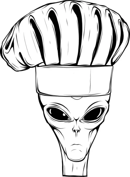Alien Trägt Kochmütze Vector Art Illustration Auf Isoliertem Hintergrund Alien — Stockvektor