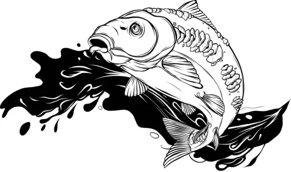 Карп Намальований Вручну Чорно Білий Векторний Ескіз Риби Ізольовано — стоковий вектор