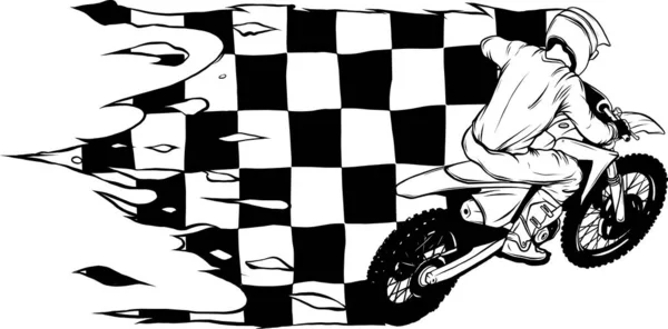 Motokrosa Binen Siyah Beyaz Yarışçının Vektörü — Stok Vektör