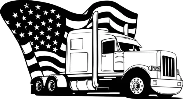 Camion Américain Classique Noir Blanc — Image vectorielle