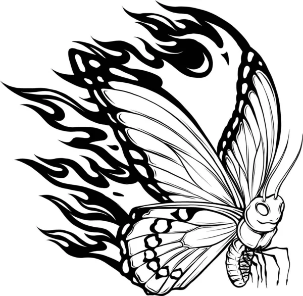 Obrys Kresby Motýla Vektorová Ilustrace Černá Čára Křídla Vzorem — Stockový vektor