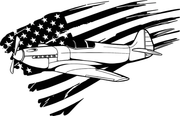 Μονοχρωματική Διανυσματική Απεικόνιση Παλαιού Μαχητικού Αεροπλάνου — Διανυσματικό Αρχείο