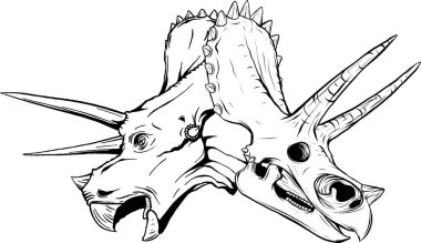 Soyut Siyah Çizgili Dinozor Triceratops Kafatası