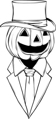 Halloween pumpkin. Vector illustration. Thin line art icon on white background. Cartoon style