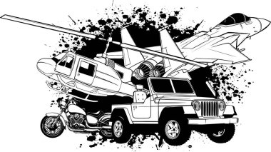 araç ve ulaşım ince çizgi simgesi seti