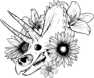 Soyut Siyah Çizgili Dinozor Triceratops Kafatası