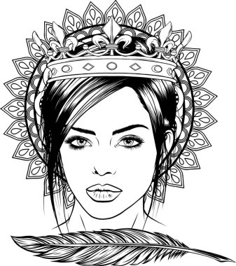 Vektör kadın yüzü. Kıvırcık saç stili. Uzun dalgalı bukleli güzel bir kız..