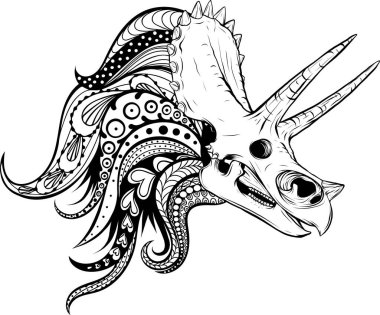 Soyut Siyah Çizgili Dinozor Triceratops Kafatası