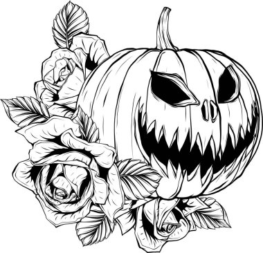 Halloween pumpkin. Vector illustration. Thin line art icon on white background. Cartoon style