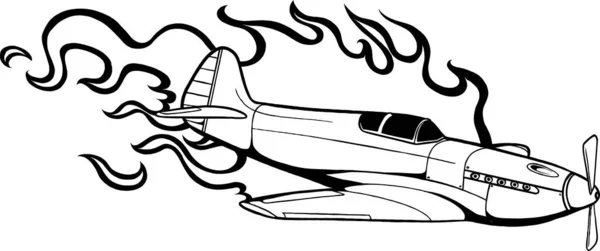 Ilustração Vetorial Monocromática Velho Avião Combate — Vetor de Stock
