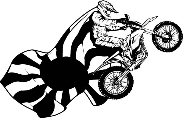 Vector Corredor Blanco Negro Que Monta Motocross — Vector de stock
