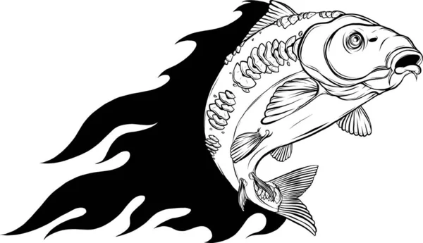 Illustrazione Vettoriale Del Contorno Pesce Carpa — Vettoriale Stock