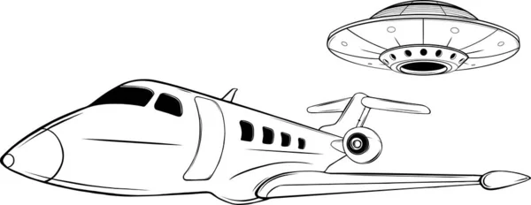 Esbozo Avión Blanco Negro — Vector de stock