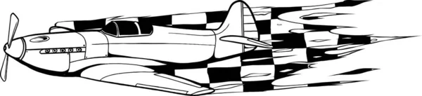 Monochrome Vector Illustratie Van Oude Gevechtsvliegtuig — Stockvector
