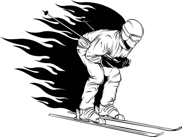 Ilustração Vetorial Contorno Esquiador —  Vetores de Stock
