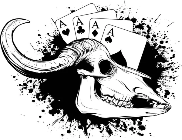 Toro Cráneo Vector Arte Esquema Ilustración — Vector de stock
