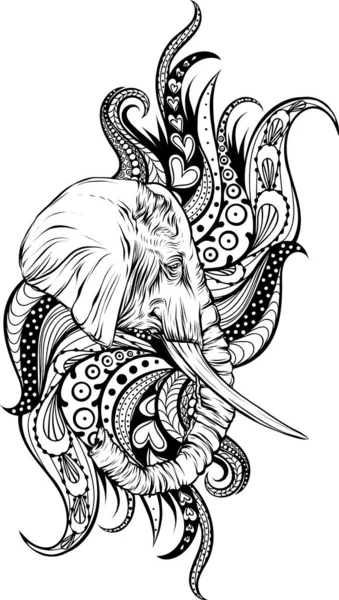 Tête Éléphant Noir Blanc — Image vectorielle