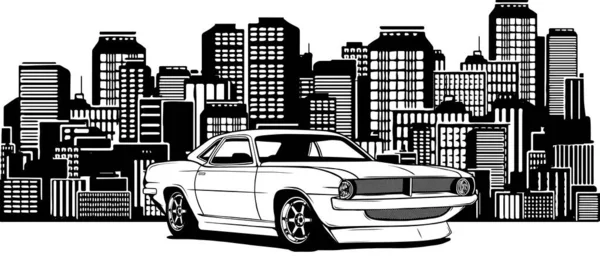 Muscle Cars Line Art Ilustração Vetor Automotivo Design Carro Esportivo —  Vetores de Stock