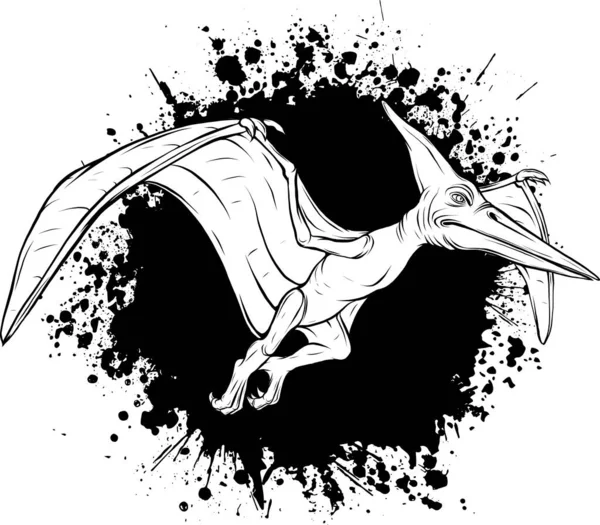 Векторный Чёрный Ручной Набросок Летающего Птеродактиля Динозавра — стоковый вектор