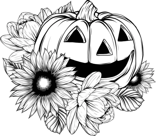 Halloween Pumpkin Vector Illustration Thin Line Art Icon White Background — Stockvector