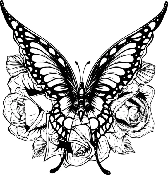 Красивый Черно Белый Вектор Контура Бабочки — стоковый вектор