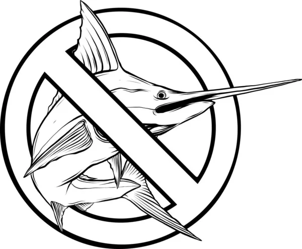 蓝色马林鱼 简朴简约的黑白箭鱼矢量图解 — 图库矢量图片